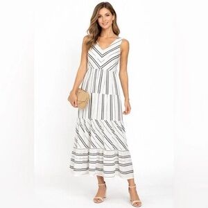 DKNY Striped Linen-Blend Midi-Dress size 14